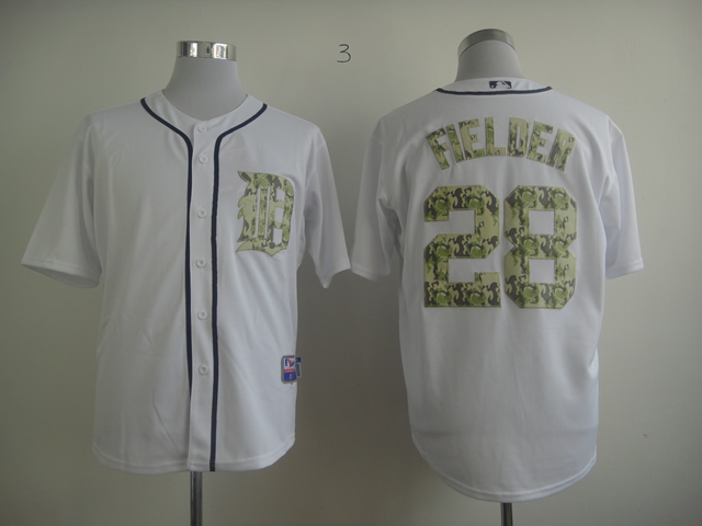 Men Detroit Tigers #28 Fielder White Camo MLB Jerseys